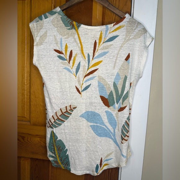 Cynthia Rowley Leaf Print Short Sleeve Top - Cream, Blue, Green, Brown - Picture 4 of 5